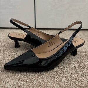 Black slingback point toe kitten heels